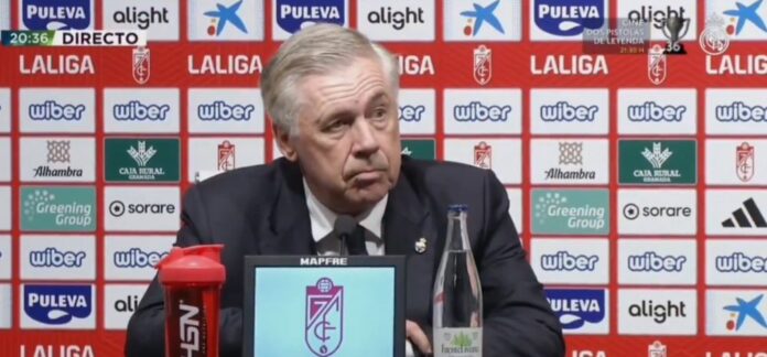 Acelotti em coletiva de imprensa, após o Granada-Madrid. Captura/RealMadridTV