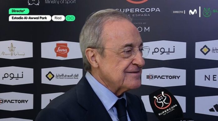 Florentino Pérez ignorou Mbappé. Captura/Movistar