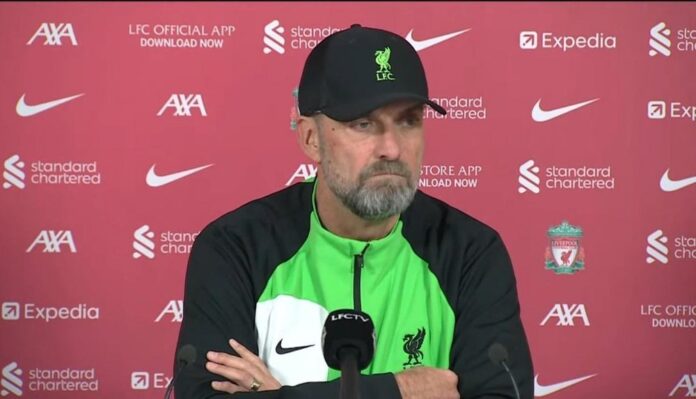 Klopp lamentou a ausu00eancia de Jota. Twitter/LFC