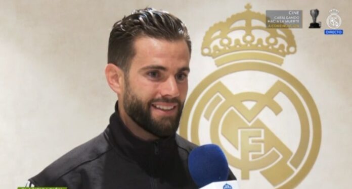 Nacho, feliz por ter ganho seu primeiro campeonato como capitão do Madrid. Captura/RealMadridTV