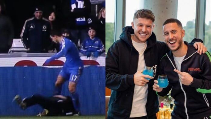 Hazard faz as pazes com o gandula que chutou em 2013. SkySports/hazardeden_10