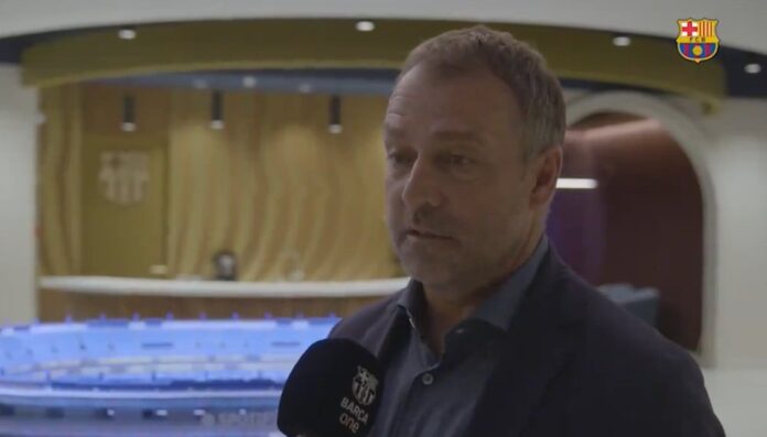 Hansi Flick, em suas primeiras palavras como treinador do Barça. Captura/FCBarcelona