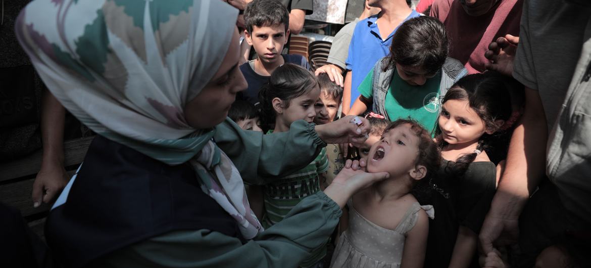 Crianças de Gaza recebem vacinas contra a poliomielite Crianças de Gaza recebem vacinas contra a poliomielite