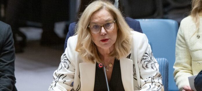 A coordenadora especial das Nações Unidas para o Processo de Paz no Oriente Médio, Sigrid Kaag, informa a reunião do Conselho de Segurança sobre a situação no Oriente Médio, incluindo a questão palestina