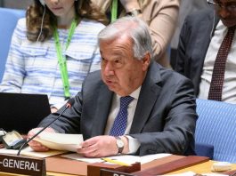 O secretário-geral da ONU, António Guterres, discursa na reunião do Conselho de Segurança sobre a situação no Médio Oriente