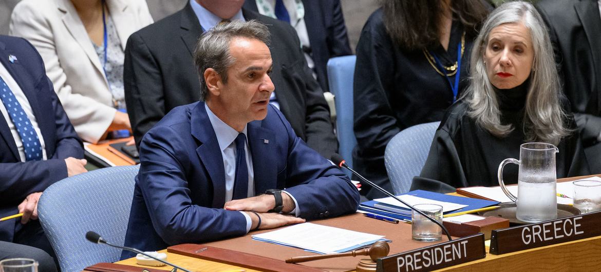 O primeiro-ministro grego Kyriakos Mitsotakis preside a reunião do Conselho de Segurança da ONU sobre o reforço da segurança marítima O primeiro-ministro grego Kyriakos Mitsotakis preside a reunião do Conselho de Segurança da ONU sobre o reforço da segurança marítima