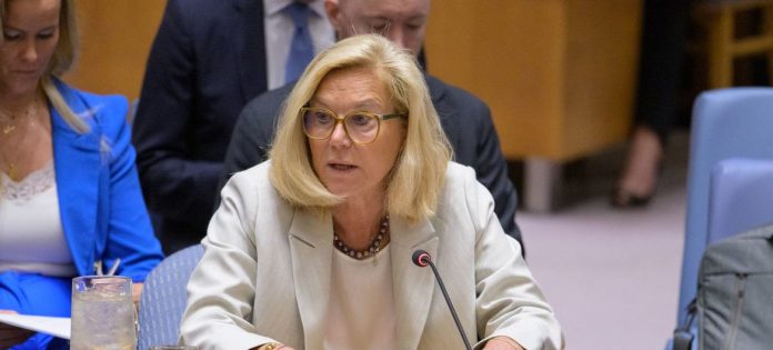 Coordenadora Especial da ONU para o Processo de Paz no Oriente Médio, Sigrid Kaag, informa a reunião do Conselho de Segurança sobre a situação no Oriente Médio, incluindo a questão palestina