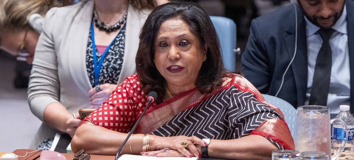 A representante especial do secretário-geral sobre Violência Sexual em Conflito, Pramila Patten, discursa no Conselho de Segurança