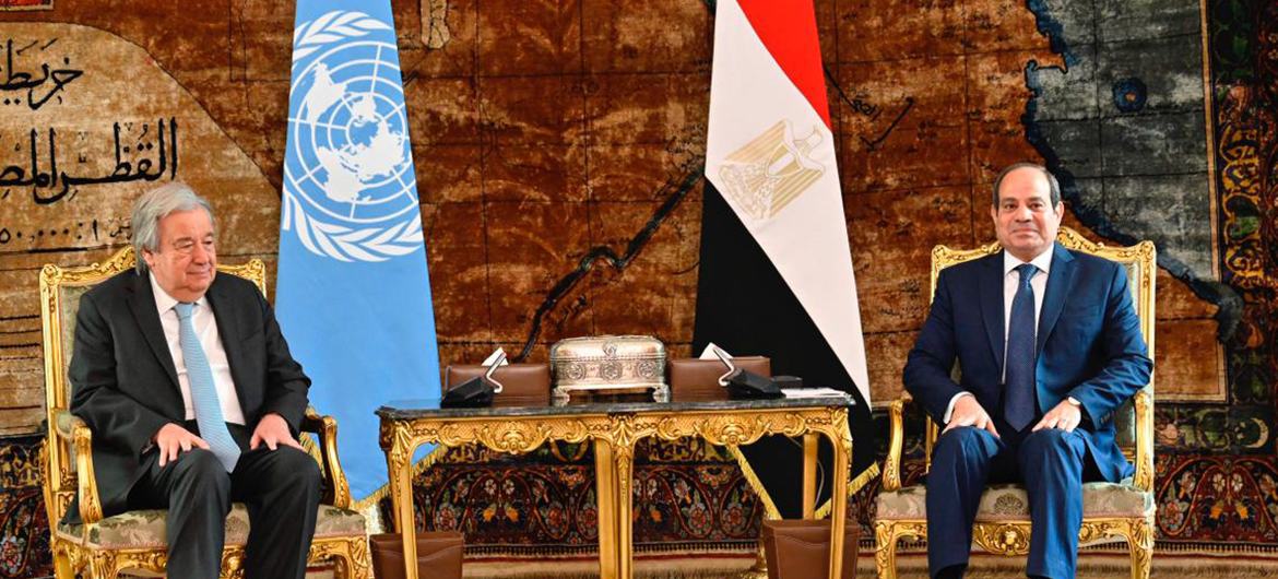O secretário-geral da ONU, António Guterres (à esquerda), encontra-se com o presidente Sisi do Egito no Cairo O secretário-geral da ONU, António Guterres (à esquerda), encontra-se com o presidente Sisi do Egito no Cairo