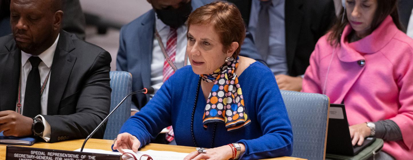 María Isabel Salvador, representante especial do secretário-geral para o Haiti e chefe do Escritório Integrado da ONU no Haiti, informa a reunião do Conselho de Segurança sobre o país María Isabel Salvador, representante especial do secretário-geral para o Haiti e chefe do Escritório Integrado da ONU no Haiti, informa a reunião do Conselho de Segurança sobre o país