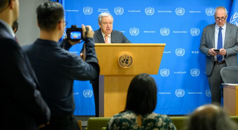 António Guterres pediu que a prioridade seja dar um acesso humanitário rápido, seguro, sem entraves, amplo e estável no interior e através de Gaza António Guterres pediu que a prioridade seja dar um acesso humanitário rápido, seguro, sem entraves, amplo e estável no interior e através de Gaza