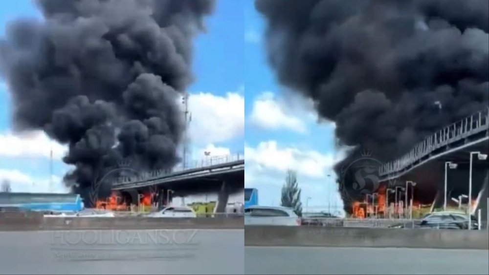 Esta é a magnitude do incêndio ocorrido duas horas antes da final. Twitter/hooliganscz1999