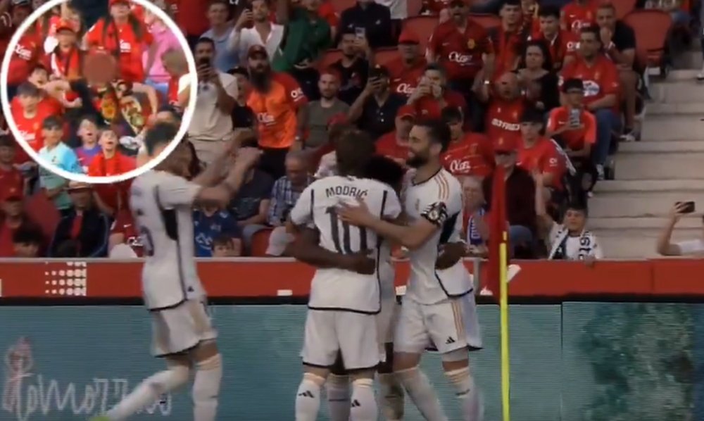 Um jovem imitou um macaco na comemoração do gol do Real Madrid. Captura/MovistarLaLiga